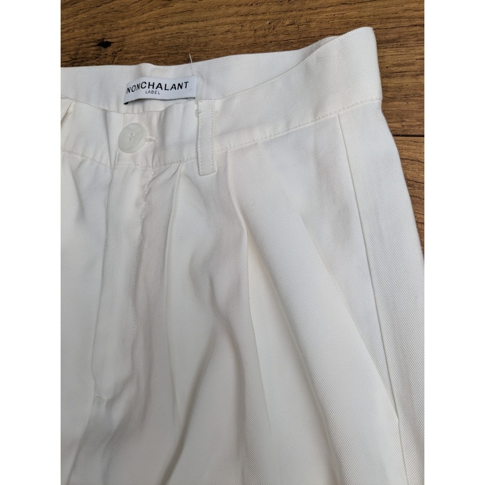 NWOT NONCHALANT LABEL Fabi Wide Leg Pleated Trousers White High Rise Pants 26x31 - Picture 8 of 16